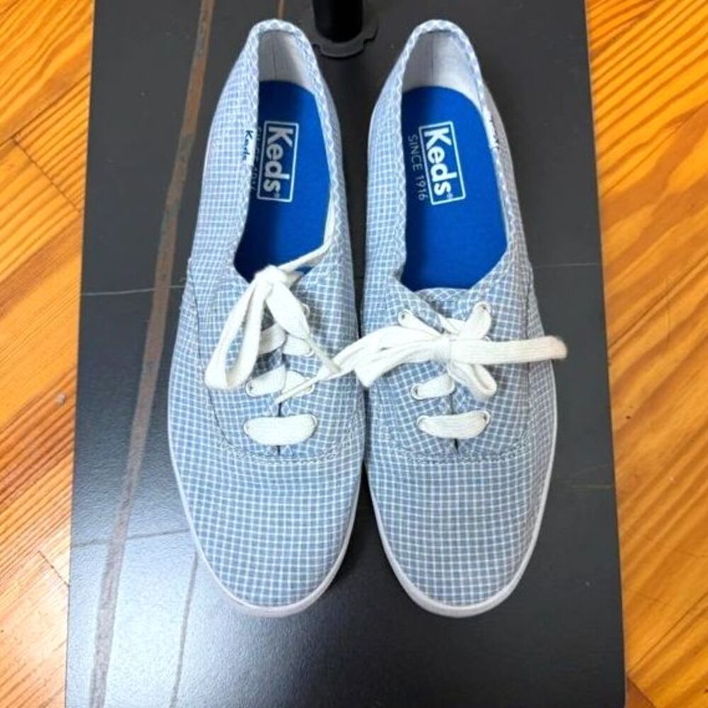 Keds Blue & White Gingham Checkered Canvas Sneakers Casual Shoes